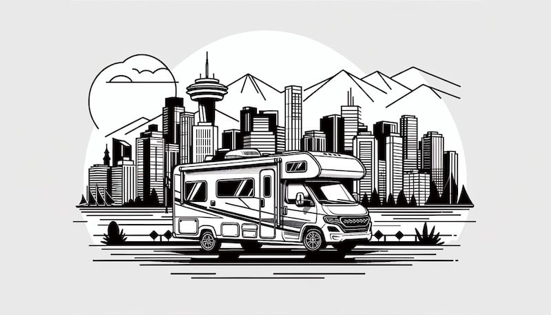 Camper ideal für die Miete in Vancouver Kanada, umgeben von der malerischen Skyline der Stadt.